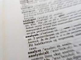 a close up of the word analysis in the English to Indonesian dictionary. For word background or wallpaper photo