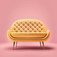 Mid century yellow accent sofa on pink background photo