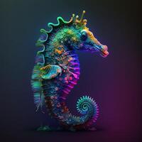 Colorful seahorse in neon colors. Pop style art. photo