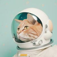 Cat astronaut in space suit. Space cat portrait in pop art style. AIgenerated photo