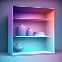 Product display neon podium shelves on colorful gradient background photo