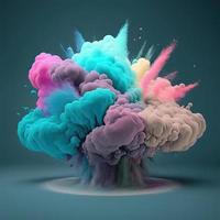 Colorful powder paint burst on blue background. AI photo