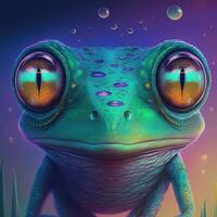 Neon iridescent psychedelic frog. . Not based on any actual scene or pattern photo