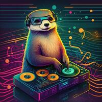 Otter dj on party . Not based on any actual scene photo