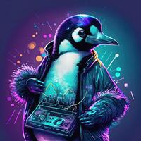 Neon penguin dj on party photo