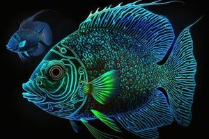 Big fish in blue and green neon colors photo