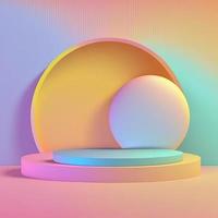 Product display neon round podium on colorful gradient background photo