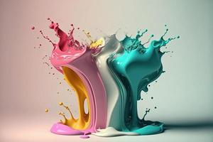 Colorful pastel paint splash abstract liquid background, copy space photo