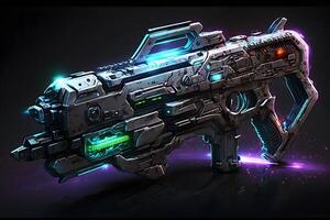 Futuristic cyber weapon, space neon gun. Neural network art photo