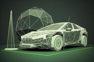 eléctrico coche cargando concepto en verde ambiente. neural red ai generado foto