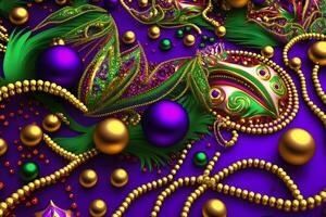 Mardi Gras Masks and Mardi Gras Beads Background. Neural network photo