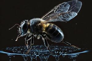 miel abeja con agua gotas de cerca. neural red ai generado foto