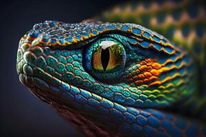 beautiful colorful snake, brazilian rainbow boa. Neural network photo