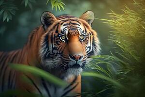 Tiger wild in the jungle. Neural network photo