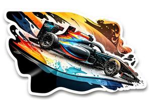 formula one race red car on watercolor rainbow splash, isolated on white. Neural network generated art photo