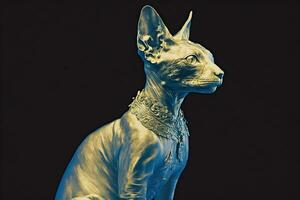 Beautiful Sphynx cat portrait in blue colors. Neural network generated art photo