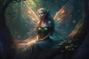 Beautiful fantasy elf woman butterfly queen. Neural network AI generated photo