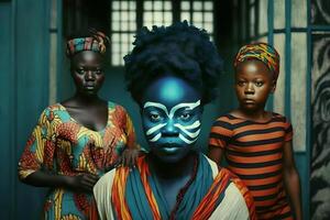 hermosa africano mujer en étnico tocados neural red ai generado foto
