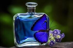mariposa perfume botella. neural red ai generado foto