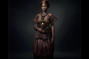 Beautiful African woman in ethnic dress. Neural network photo