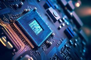 CPU processor with modern futuristic technology appearance. Neural network generated art photo