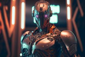 Modern futuristic male humanoid robot with metal outfit. Neural network generated art photo