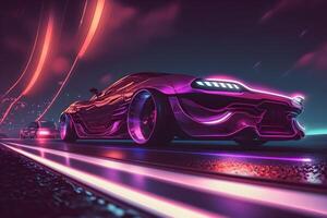 Futuristic retro wave synth wave car. Neural network photo