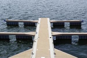 Perspective of jetty into the Minho river in Portugal photo