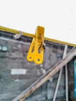 Flies hanging on a clothespin on a string. Blurred and bokeh background photo