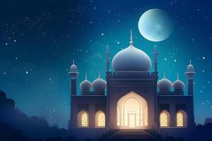 A mosque with a moon and stars in the background. photo