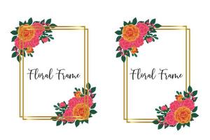 Floral Frame Orange Rose flower Design Template, Digital watercolor hand drawn vector