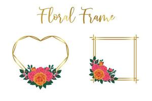 Floral Frame Orange Rose flower Design Template, Digital watercolor hand drawn vector