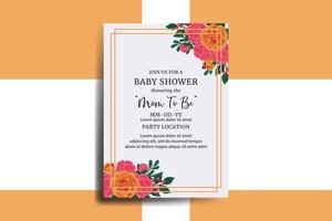 Baby Shower Greeting Card Orange Rose Flower Design Template vector