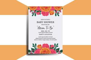 Baby Shower Greeting Card Orange Rose Flower Design Template vector