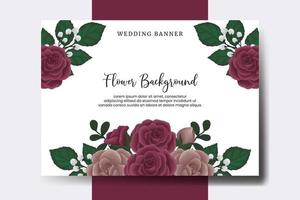 Wedding banner flower background, Digital watercolor hand drawn Maroon Rose Flower design Template vector
