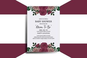 Baby Shower Greeting Card Maroon Rose Flower Design Template vector