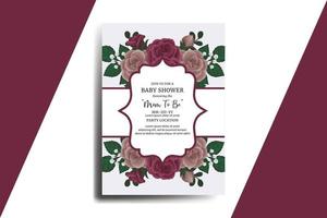 Baby Shower Greeting Card Maroon Rose Flower Design Template vector