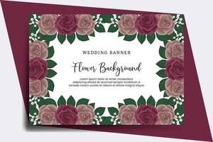 Wedding banner flower background, Digital watercolor hand drawn Maroon Rose Flower design Template vector