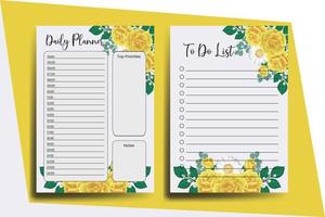 Planner To Do List Yellow Rose Flower Design Template vector