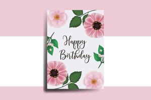 Greeting card birthday card Digital watercolor hand drawn Zinnia and Peony Flower Design Template vector