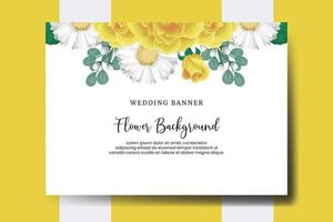 Wedding banner flower background, Digital watercolor hand drawn Yellow Rose Flower design Template vector