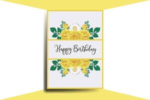 Greeting card birthday card Digital watercolor hand drawn Yellow Rose Flower Design Template vector