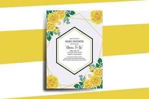 Baby Shower Greeting Card Yellow Rose Flower Design Template vector