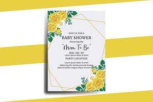 Baby Shower Greeting Card Yellow Rose Flower Design Template vector