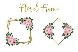 Floral Frame Zinnia and Peony flower Design Template, Digital watercolor hand drawn vector