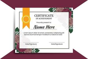 Certificate Template Maroon Rose Flower watercolor Digital hand drawn vector