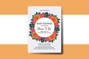 Baby Shower Greeting Card Orange Rose Flower Design Template vector