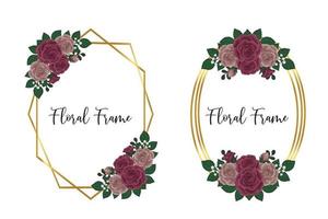 Floral Frame Maroon Rose flower Design Template, Digital watercolor hand drawn vector