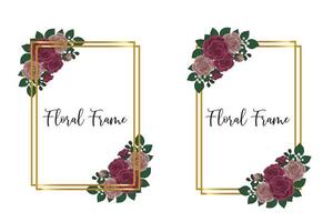 Floral Frame Maroon Rose flower Design Template, Digital watercolor hand drawn vector