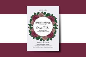 Baby Shower Greeting Card Maroon Rose Flower Design Template vector